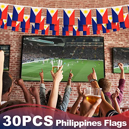 Philippines String Flag Pennant Banner, Small Mini Filipino Philippine Flags Bunting Banner, National Country Decoration for School, Party, Sports Events, Patriotic Festival, 33 Feet 30 Flags