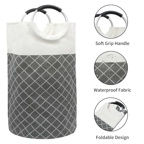 82L Large Laundry Hampers with Handles,Tall Clothes Baskets Folding Washing Bin Foldable Fabric Hamper Bags for Bedroom, Closet,Bathroom