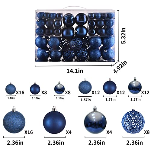 100ct Christmas Balls Tree Ornaments, Shatterproof Christmas Tree Decorations Set with Reusable Hand-held Gift Package for Holiday Xmas Tree Decor (Dark Blue)