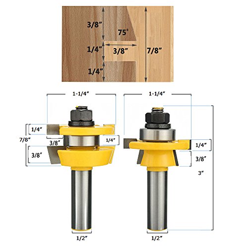 Yakamoz Set of 2Pcs Bevel Stile and Rail Router Bit Set | 1/2-Inch Shank | 7/8-Inch Stock | 3/8-Inch Cutting Depth