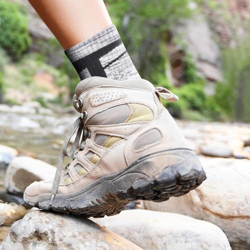 YUEDGE Mens Walking Hiking Sports Socks Moisture Wicking Cotton Cushioned Work Boot Socks For Men Size 9-11, 5 Pairs/Pack