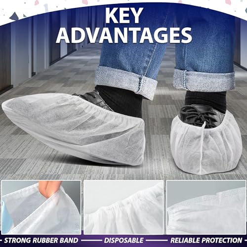 100 Pack Disposable Shoe Covers Sneaker Boot Covers White Shoe Protectors Non Slip Durable Shoe Booties Cover One size(White)