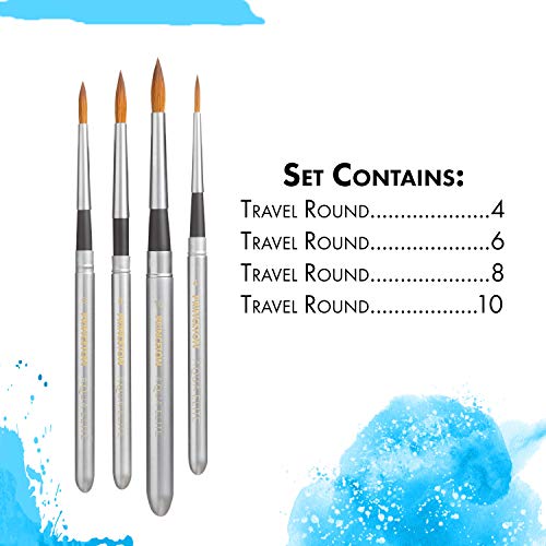 Princeton Aqua Elite NextGen Artist Travel Brush Set, Series 4850 Synthetic Kolinsky Sable for Watercolor, Includes Four Round Brushes Sizes 4, 8, 6 and 10