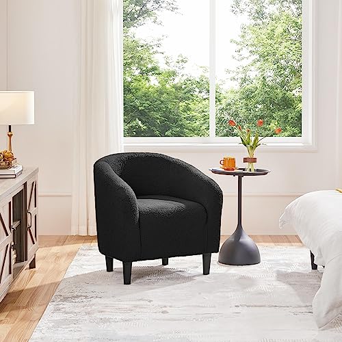 Yaheetech Accent Barrel Chair, Boucle Fabric Club Chair, Furry Sherpa Elegant Armchair with Cozy Soft Padded, Suitable for Living Room Bedroom Reception Room Office, Black