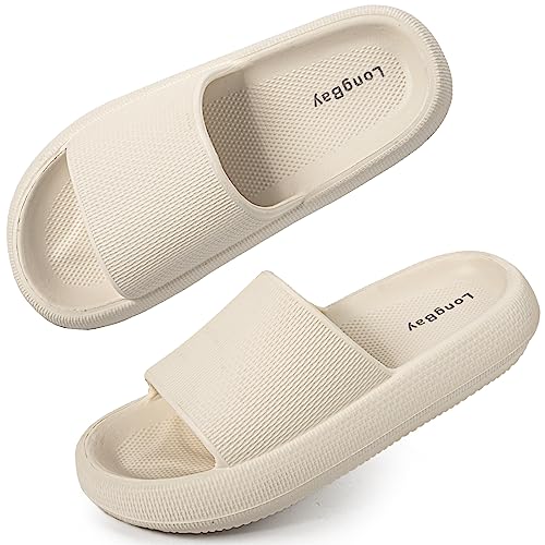 LongBay Cloud Slides for Women and Men, Comfy Pillow Slipper Shower Sandals Shoes with Arch Support for Pool Beach Home Indoor Outdoor Use, 10.5-11.5women/9-10men, Beige