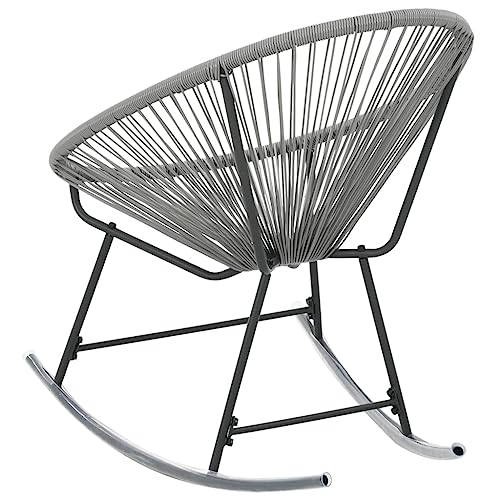 vidaXL Industrial-Style Rocking Moon Chair for Outdoor Use - Grey Poly Rattan with Polyurethane and Powder-Coated Steel Frame