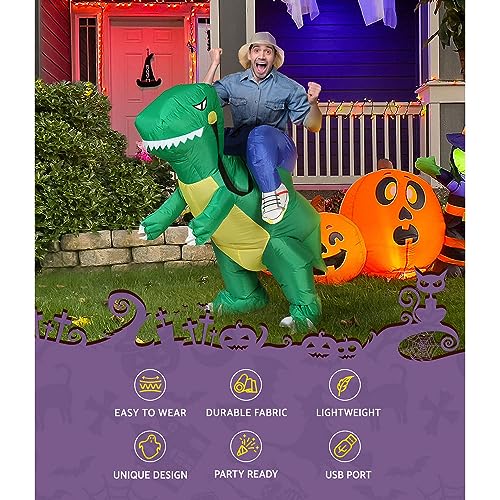 Inflatable Dinosaur Costume, 1.15M Height Lightweight Funny Costumes Ride on Dinosaurs Outfit for Adult Kids Gift, Suit Blow Up Party Dress Halloween Cosplay Green