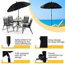 Costway 6 PCS Patio Dining Set Folding Chairs Glass Table Tilt Umbrella Garden (Grey)