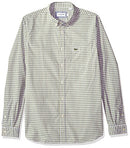 Lacoste Long Sleeve Button Down with Pocket Gingham Poplin Shirt, Slate/White, X-Large-XX-Large