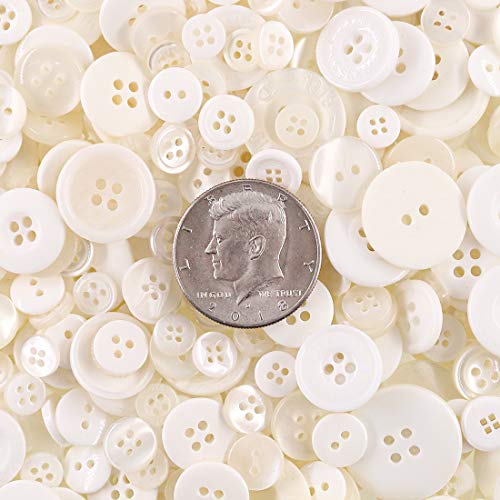 (White) - Swpeet 1000Pcs Christmas White Craft Buttons, 2 and 4 Holes White Round Craft Resin Sewing Buttons Suitable for Christmas Sewing Decorations, Art & Crafts Projects DIY Decoration - White