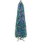 Costway 1.8M Pre-Lit Christmas Tree with Colorful Fiber Optics, Artificial Xmas Tree with 517 PVC Branch Tips, Holiday Pencil Tree for Xmas, Festival Celebration Tree for Home, Shop & Carnival, Green