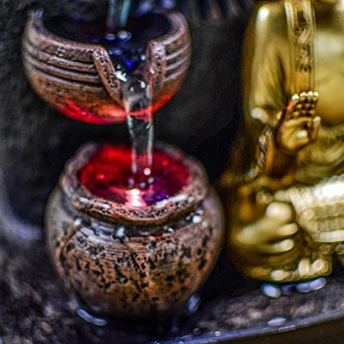 Zen'Light Buddha Bhava Indoor Fountain, Zen Decor, Ideal for Meditation and Relaxation, Table Fountain with Closed Circulation, Colour-Changing LED Lighting, Water Flows on 3 Levels, Height 26 cm