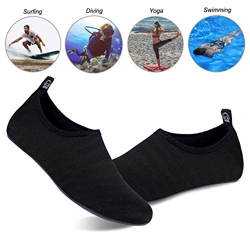 WateLves Water Shoes for Womens Mens Barefoot Quick-Dry Aqua Socks for Beach Swim Surf Yoga Exercise New Translucent Color Soles, Stripe/Black, 3.5-4