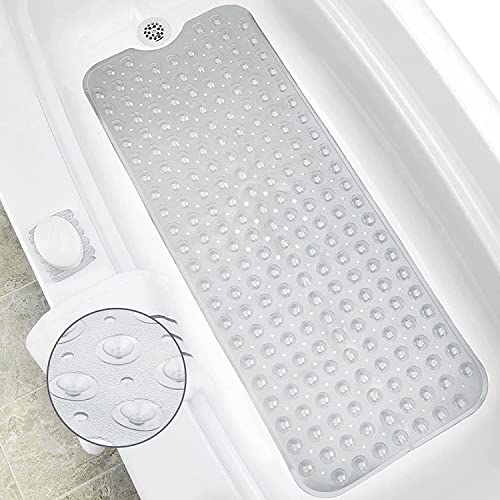 Non-Slip Bath Mats for Bathroom Anti Mould Bathtub Mats with Suction Cups and Drain Holes Non Slip Shower Mat for Adults &Old People 100 x 40cm - Clear (Clear)