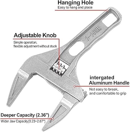 LALOCAPEYO Adjustable Wrench Large Opening Bathroom Spanner Wrenches Wide Jaw 6-68mm Aluminum Alloy Spanner Wrenches Shank Plumber