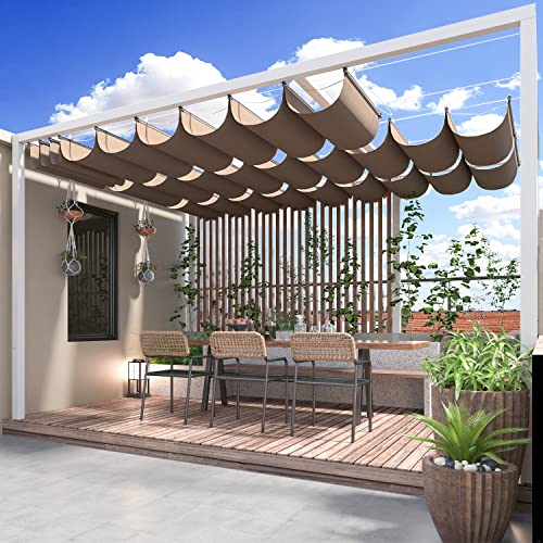 ECOOPTS 3'x16' Retractable Wave Sun Shade Canopy Pergola Cover Shade Sail Awning for Patio Porch Garden Yard Deck Outdoor (Brown)