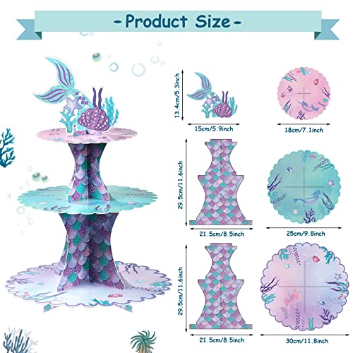 Mermaid Cake Stand 3 Tier Mermaid Party Supplies Mermaid Tail Cupcake Stand for Girls Underwater Theme Party Little Mermaid Baby Shower Birthday