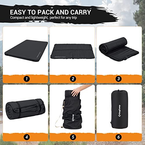KingCamp Luxury 3D Double Self Inflating Camping Sleeping Pad Foam Air Mattress R Value: 9.5, Portable 3 Inch Large Thick Self Inflatable Mattress for 2 Two Person, Couple, Queen Size, Black