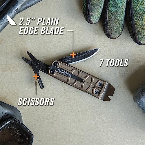 Gerber Gear Lockdown Slim Pry 7-in-1 Multi-tool - 2.5" Plain Edge Blade, Scissors, Saw - EDC Gear and Equipment - Burnt Bronze