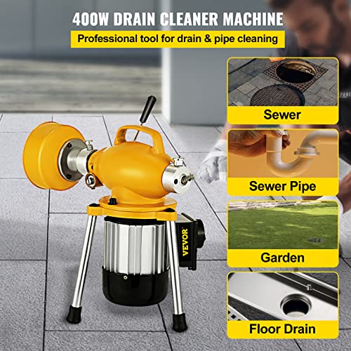 Mophorn Drain Cleaner Machine 66Ft x2/3Inch, Electric Drain Auger with 2 Cables for 3/4" to 4" Pipes, Electric Drain Cleaner with Autofeed Function & 6 Cutters for Toilet Sewer Bathroom Sink Shower