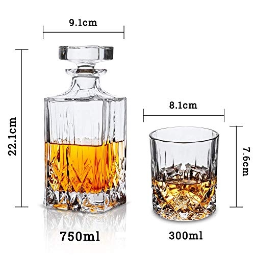 Whiskey Decanter Set (750ml),BRITOR Whiskey Decanter with 6 Twisted Old Fashioned Glasses (300ml),Wine Decanter for Scotch,Bourbon,Whisky,Elegant Holiday Whiskey Gifts for Men and Women