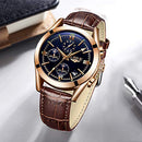 LIGE Men's Watches Elegant Luxury Analog Quartz 3ATM Waterproof Chronograph Watch for Male Fashion Casual Brown Leather Round Blue Dial Calendar Business Gents Dress Wristwatch