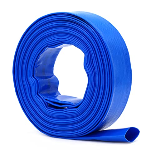 20m x 25 mm Lay Flat Water Discharge Pump Pond Hose, PVC Reinforced with Polyester for Submersible Pumps, Draining of Ponds, Pool and Garden, Blue