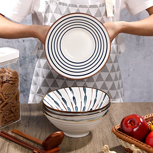 Zopeal Ceramic Ramen Bowl Set of 4 40 Ounce Japanese Large Ramen Bowls with Chopsticks and Spoons and Racks Ceramic Ramen Asian Soup Bowl Stand for Udon Soba Pho Asian Noodles Soup Ramen Salad Pasta