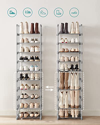 Songmics 10-Tier Customizable Design Metal Shoe Rack, Grey