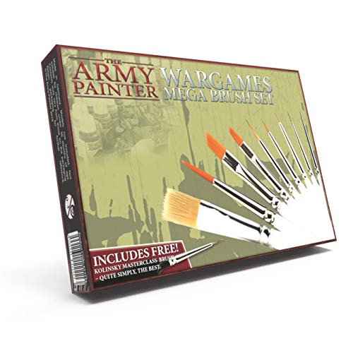 10 Miniature Paint Brushes with FREE Masterclass Kolinsky Sable Hair Brush - Durable Miniatures Paint Brush Set, Wargamer Brushes with Comfortable Grip - Wargames Mega Brush Set by The Army Painter