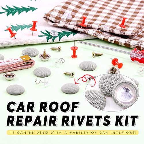 Swpeet 272Pcs Gray Car Roof Headliner Repair Rivets Repair Button with Twist Pins and Installation Tool Kit, Bed Skirt Pins Auto Roof Snap Pins Retainer Design for Car Roof Flannelette Fixed