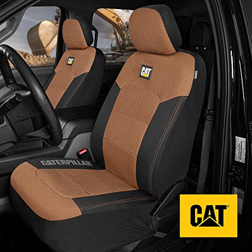 Caterpillar MeshFlex Automotive Seat Covers for Cars Trucks and SUVs (Set of 2) – Beige Car Seat Covers for Front Seats, Truck Seat Protectors with Comfortable Mesh Back, Auto Interior Covers