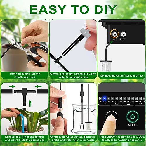 12 Timer Modes Solar Drip Irrigation System - Auto Drip Irrigation Kits with Anti-Siphon Supports 20-30 Pots, Solar Powered Garden Watering System for Indoor & Outdoor Plants, 3W, 65.6 FT