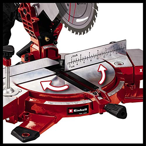Einhell Power X-Change 18V Mitre Saw - 3000 RPM Circular Saw With Work Table, LED, Dust Collection, 45° Mitre, -47° Bevel - TE-MS 18/210 Li Solo (Battery Not Included)