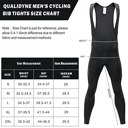 qualidyne Men's Cycling Bib Tights 3D Padded Winter Thermal Cold Weather Bike Bib Pants Biking Bicycle Long Leggings