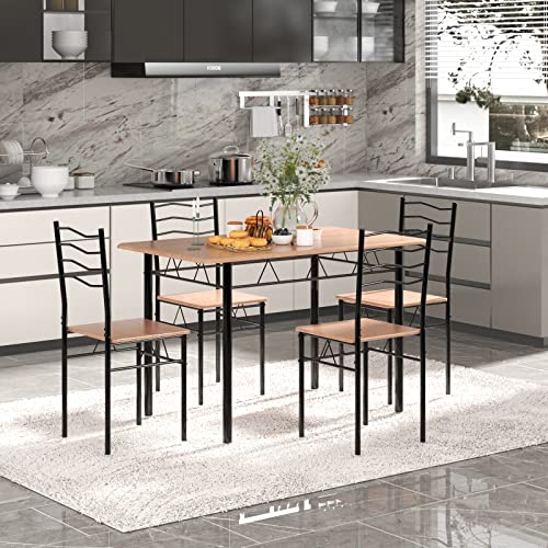 Giantex 5 PCS Dining Table Set, Counter Height Table with Spacious Rectangular Tabletop, Dining Desk with 4 High Backrest Chairs & Anti-Slip Pads, Kitchen Furniture for Home Restaurant (Black+Natural)