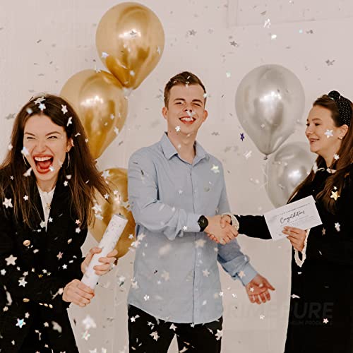 Silver Confetti Poppers 4 Pack | Confetti Cannon Party Poppers Confetti Shooter for Events Birthday Celebration | Bulk Streamer Blaster Cannon Star Launcher | Large Prank Package Gun Tube Stick