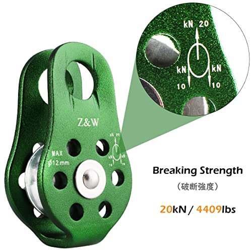 TRIWONDER 20kN Climbing Pulley Rescue Pulley Single Sheave Aluminum Fixed Eye Rock Rope Pulley (Green)