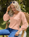 Zeagoo Women Pullover Sweater Cute Puff Sleeve Knit Square Neck Crop Top Winter Clothes Pink, M