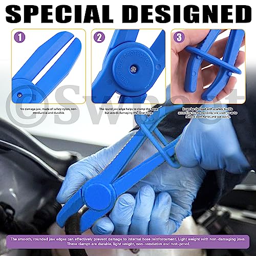 Swpeet 6Pcs Blue Line Clamps Flexible Hose Clamps Pliers Kit, Hose Pinch Off Pliers Set Line Clamps for Brake Hoses, Fuel Hoses, Coolant Hoses, Most Flexible 15mm, 20mm and 25mm Hoses Clamps