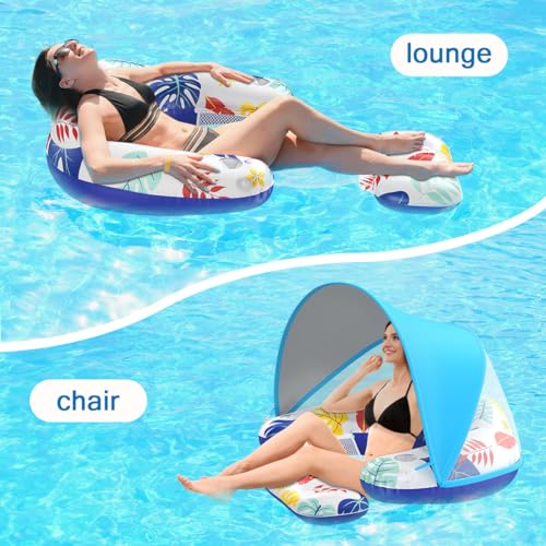 LAYCOL Premium Pool Floats Adult with Canopy - Stylish Pool Lounger - Heavy Duty pool floaties for Adults - Beach Floats pool chair swimming pool accessories for women floating with Cup phone Holder