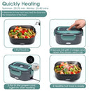 FOHOA Electric Lunch Box Food Warmer AU, Portable Food Heater for Car & Home, Lunch Heating Microwave for Truckers with Removable 304 Stainless Steel Container 1.5 L, with Fork Spoon Carry Bag(Green)
