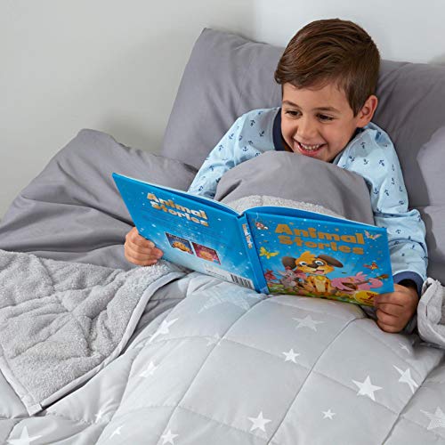 Dreamscene Star Teddy Fleece Kids Weighted Blanket for Children Supporting Stress Relief Reversible Soft Fluffy Quilted Throw, Silver Grey, 100 x 150cm, 3kg(6.6lb)