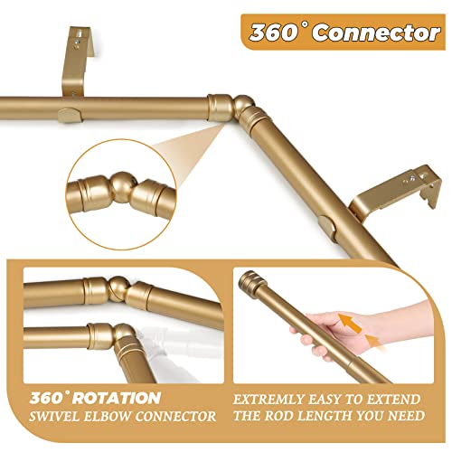 HOTOZON 1 Inch Bay Window Curtain Rods, 36-72 Inch Center Rod for window (24 to 68 Inch), 20-36 Inch Side Rods for windows (16-32 Inch), Antique Gold, End Cap Finials