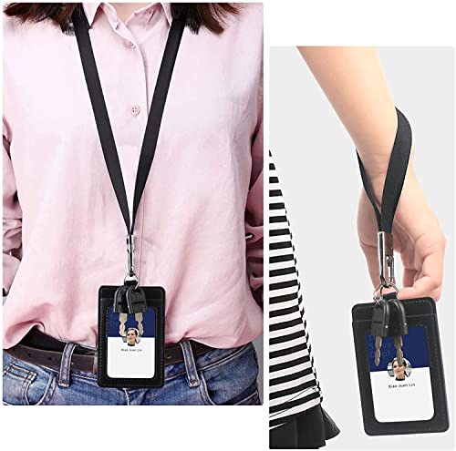 FYY Lanyards for Keys, Pack of 2 Wrist Lanyard and Neck Lanyard for ID Badges Wristlet Strap Keychain Holder Lanyard with 2 Key Rings and 2 Strings Black