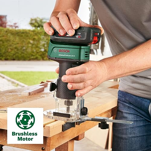 Bosch 18V Cordless Brushless Trim Router Without Battery, Inc 3mm Round Over Bit, 1/4" Collet, Parallel Guide (AdvancedTrimRouter 18V-8). Made in Europe