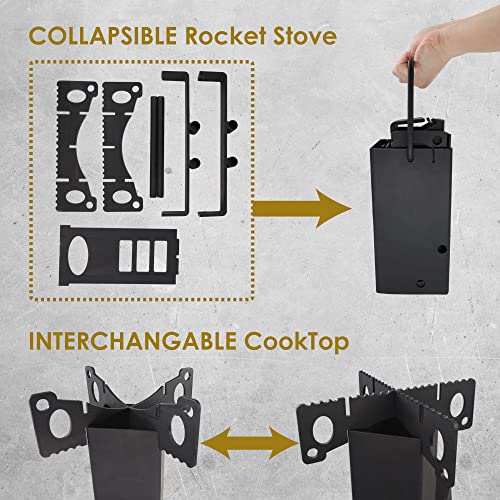 StarBlue Collapsible Rocket Stove by with FREE Carrying Bag - A Portable Wood Burning Camping Stove with Large Fuel Chamber Best for Outdoor Cooking, Camping, Picnic, BBQ, Hunting, Fishing