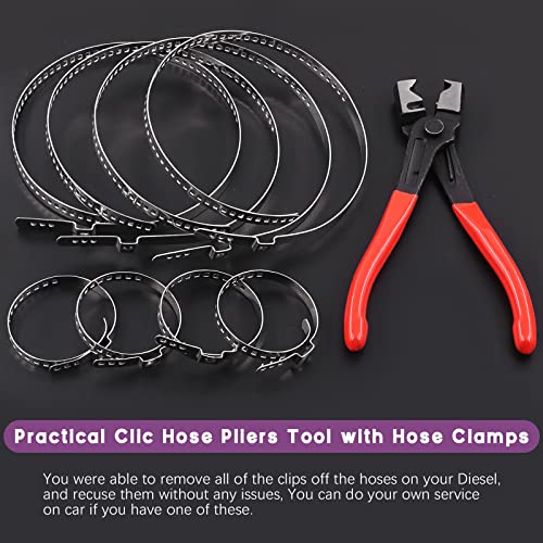 Swpeet 9Pcs Heavy Duty Multi-purpose Hose Clip Pliers with Small and Large Stainless Steel CV Boot Clamp Assortment Kit, Crimp Clamp Clic-R Collar Pliers Adjustable Drive Shaft CV Boot for Most Cars