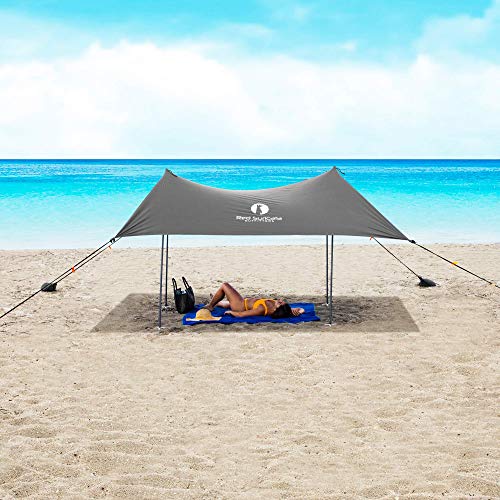 Red Suricata Family Beach Sunshade - Sun Shade Canopy | UPF50 UV Protection | Water Repellent Tent with 4 Aluminum Poles, 4 Pole Anchors, 4 Sandbag Anchors | Portable Shelter Tarp (Medium, Grey)
