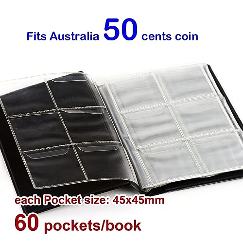 Coin Collection Book Australia Holder Album Collectors Collector Albums Australian Coins Display Storage Sleeves Organizer Supplies Money Currency Pennies Badges Stock Fits 50 Cents Pockets 60 1X